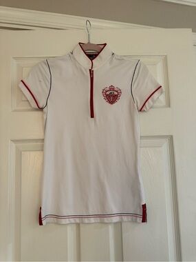 EQUILINE Short-Sleeve Show Shirt with Red Trim and Crest